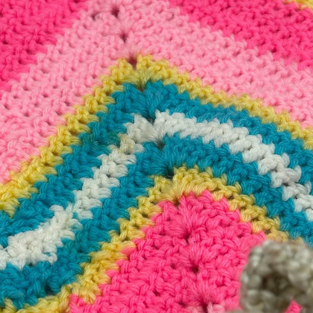 Lovey Security Blanket Handmade Crochet Starburst Color Pattern Baby Shower Gift